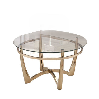 35" Clear And Champagne Glass And Metal Round Coffee Table