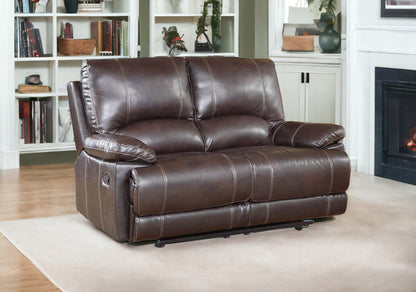 65" Brown Faux Leather Manual Reclining Love Seat