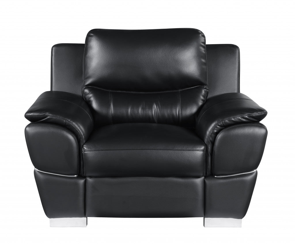 Three Piece Indoor Black Genuine Leather Six Person Seating Set