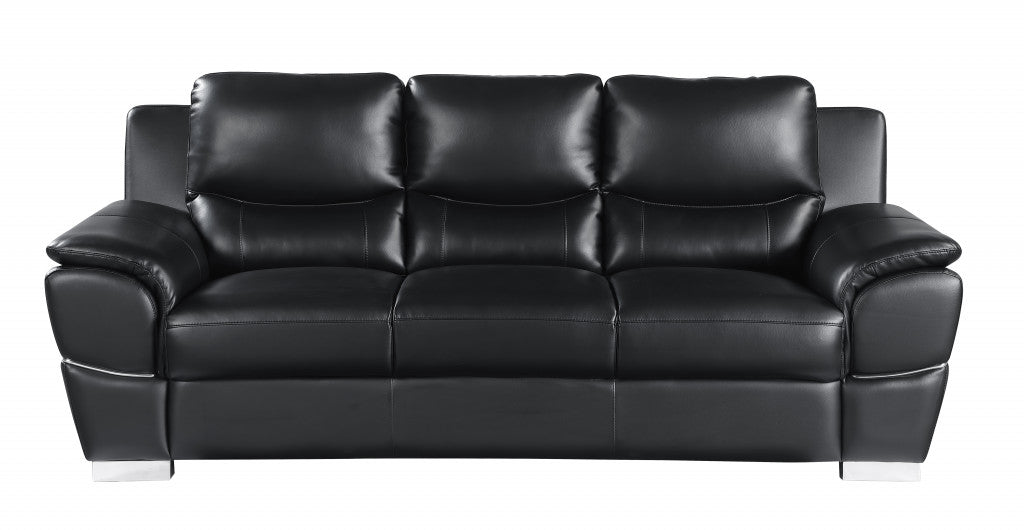 Three Piece Indoor Black Genuine Leather Six Person Seating Set