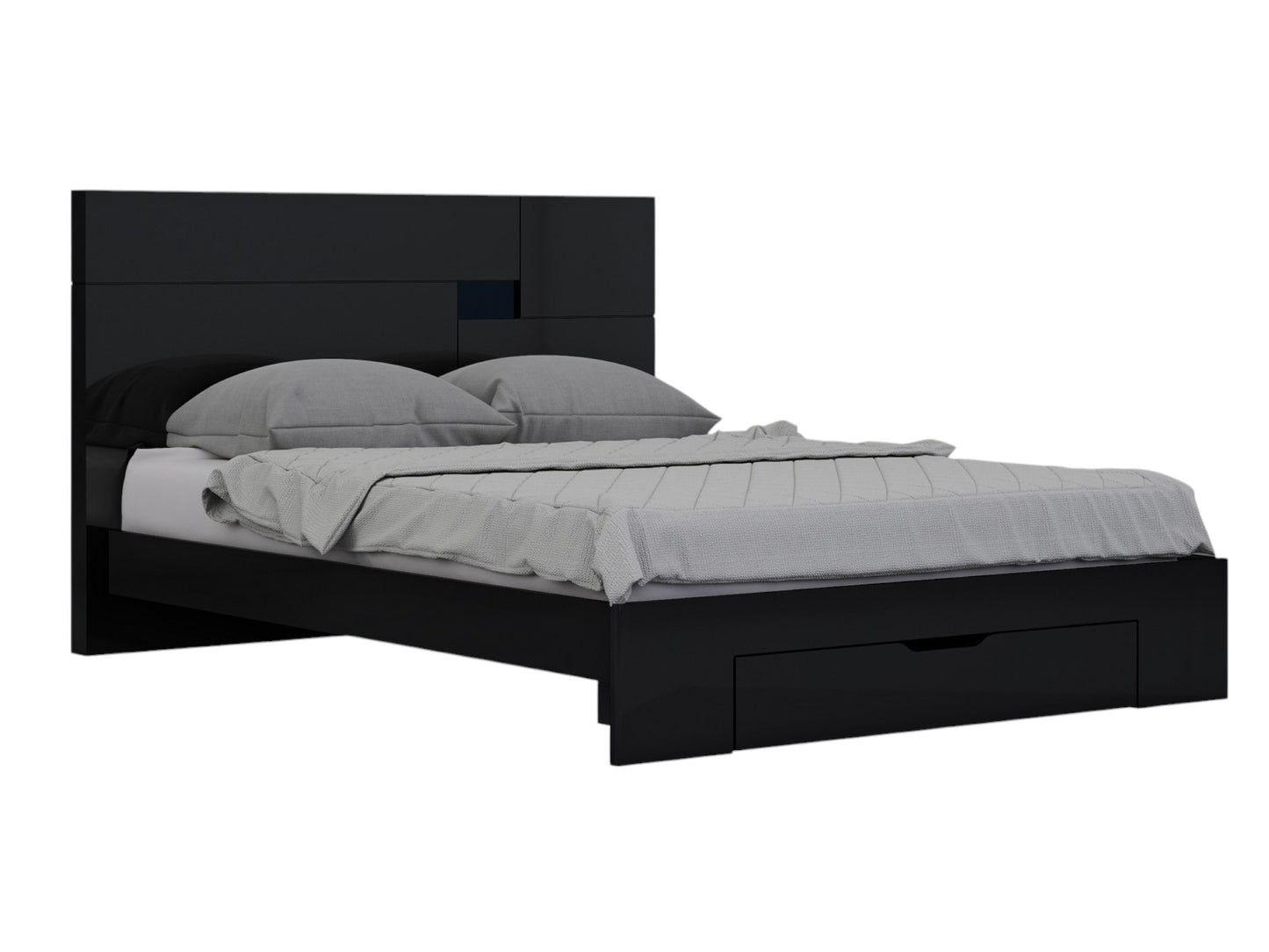 Four Piece Black Solid Wood Bedroom Set With Mirror