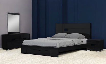 Four Piece Black Solid Wood Bedroom Set With Mirror