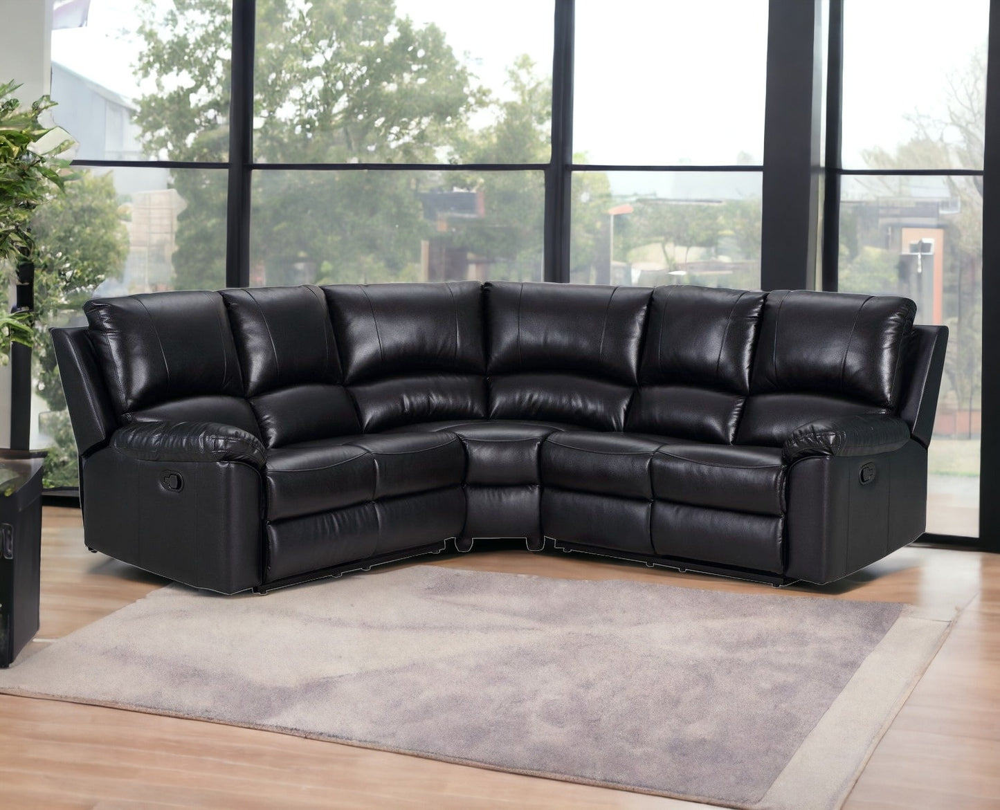 Black Polyester Blend Reclining U Shaped Three Piece Corner Sectional