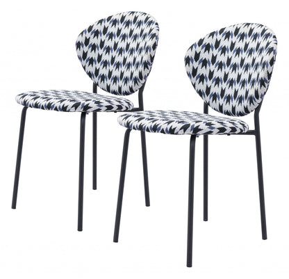 Set of Two Black and White And Black Upholstered Dining Side Chairs