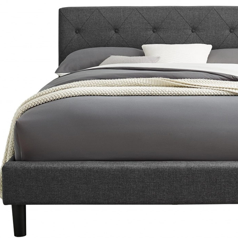 Gray Wood Upholstered Queen Bed Frame