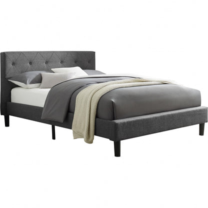 Gray Wood Upholstered Queen Bed Frame