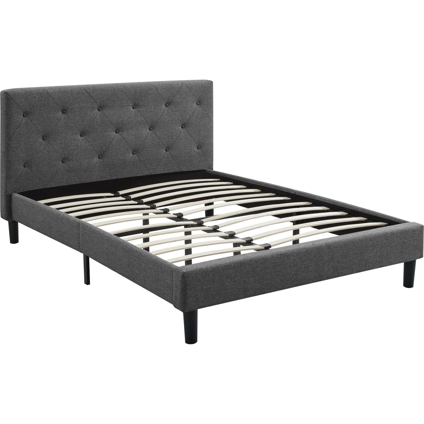 Gray Wood Upholstered Queen Bed Frame