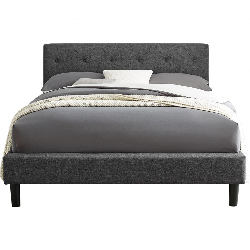 Gray Wood Upholstered Queen Bed Frame