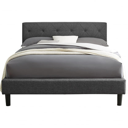 Gray Wood Upholstered Queen Bed Frame