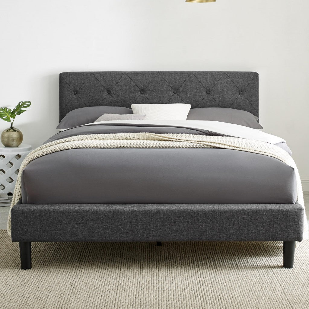 Gray Wood Upholstered Queen Bed Frame