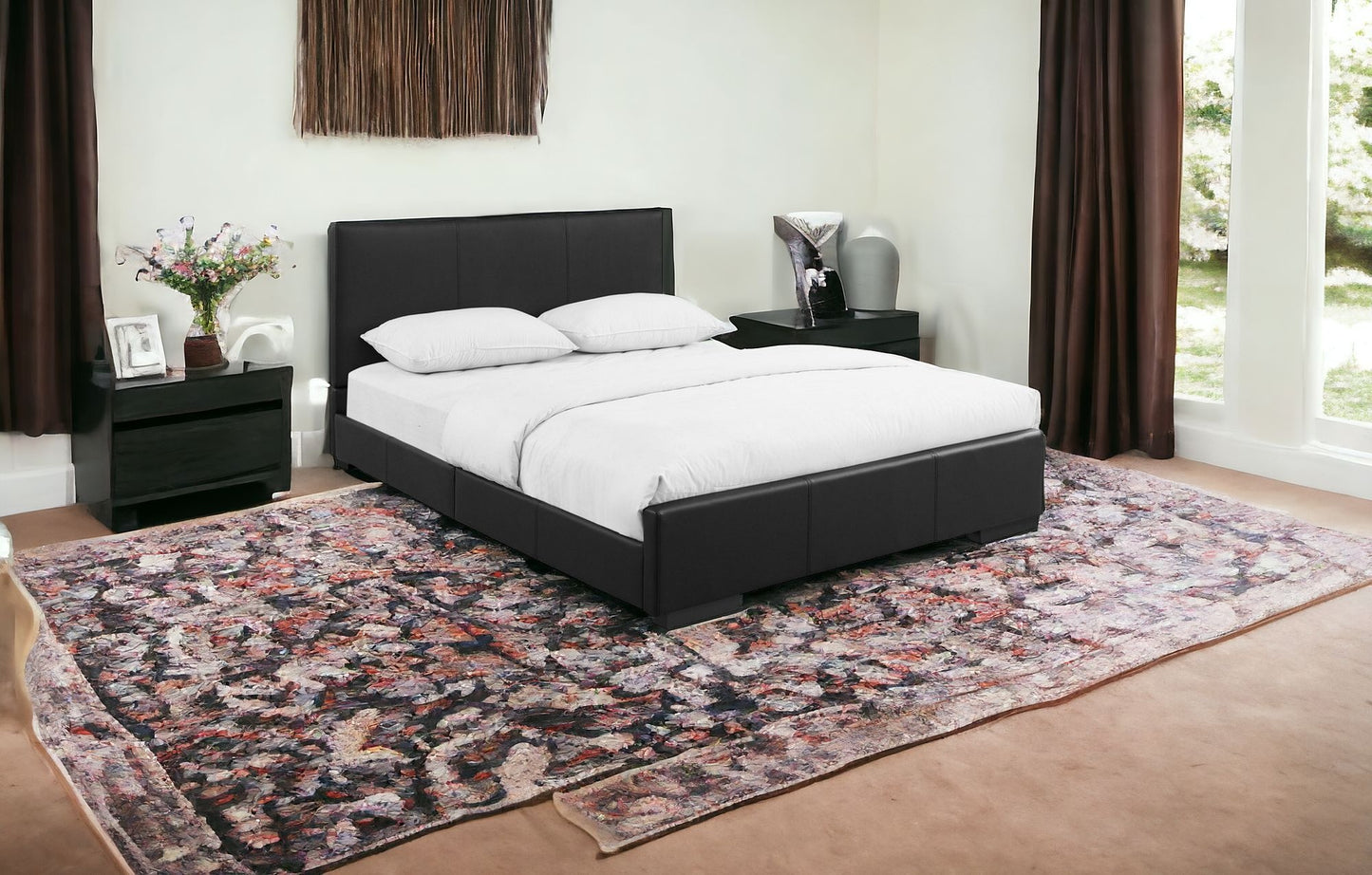 Black Wood And Faux Leather Twin Bed Frame