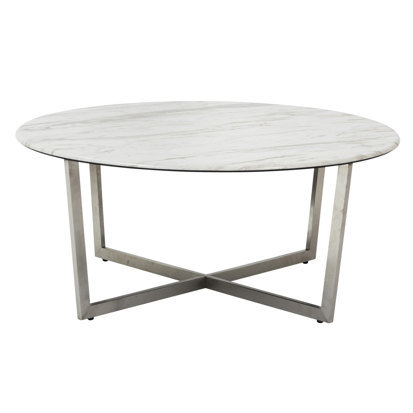 36" White And Silver Metal Round Coffee Table