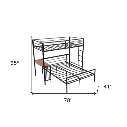 Black Twin Over Full Size Metal Bunk Bed with Desk