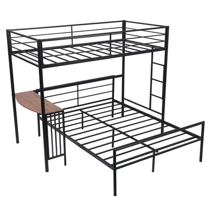 Black Twin Over Full Size Metal Bunk Bed with Desk