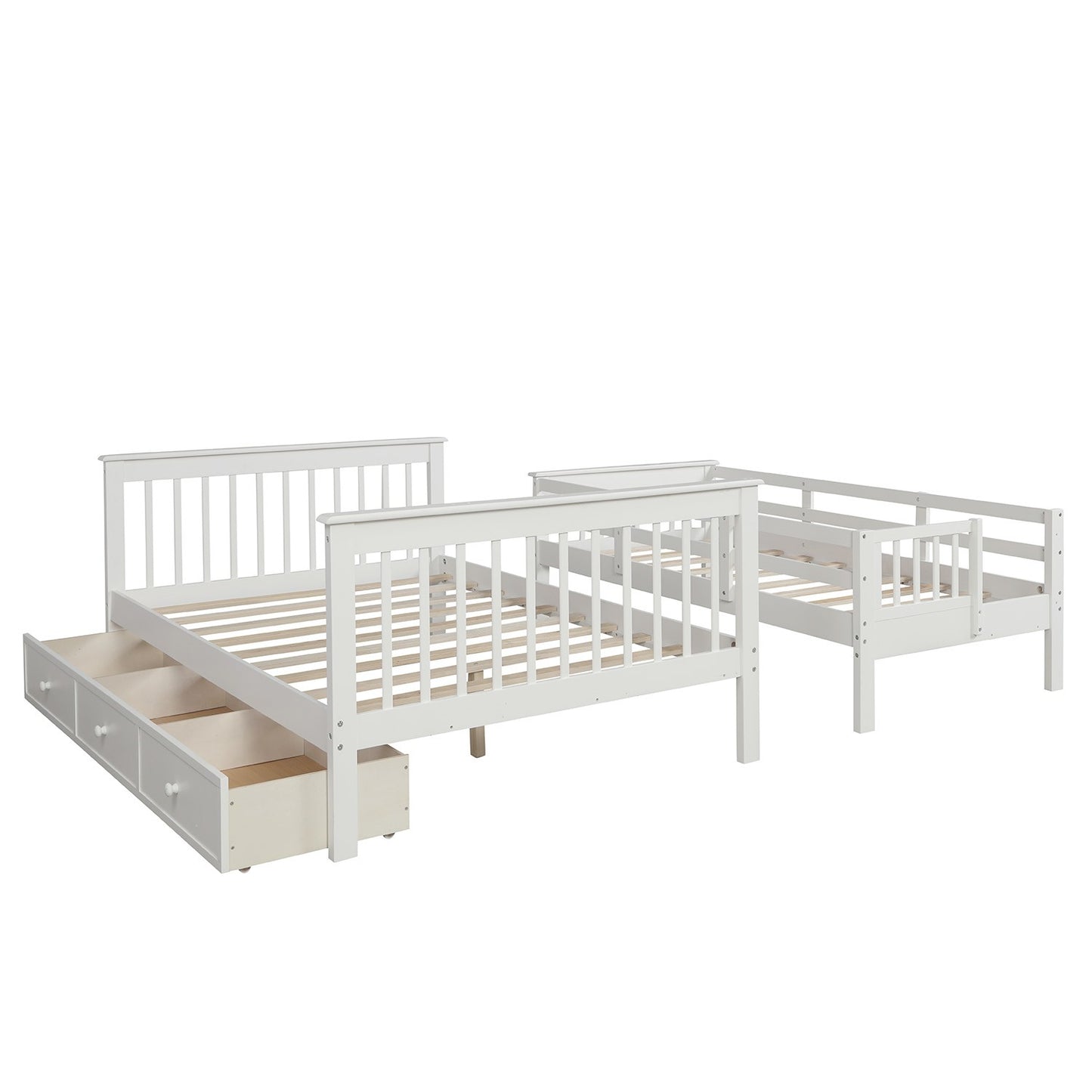 White Twin Over Full Contemporary Bunk Bed With Stairs And Shelves