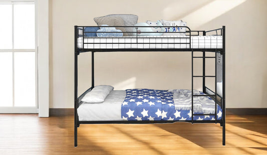 Black Heavy Duty Twin Over Twin Metal Bunk Bed with Ladder