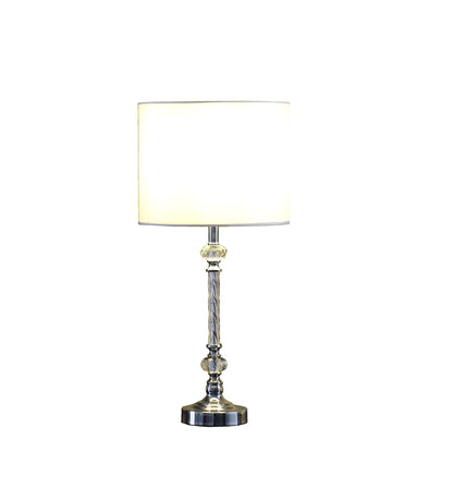 19" Silver Metal and Faux Crystal Table Lamp With White Drum Shade