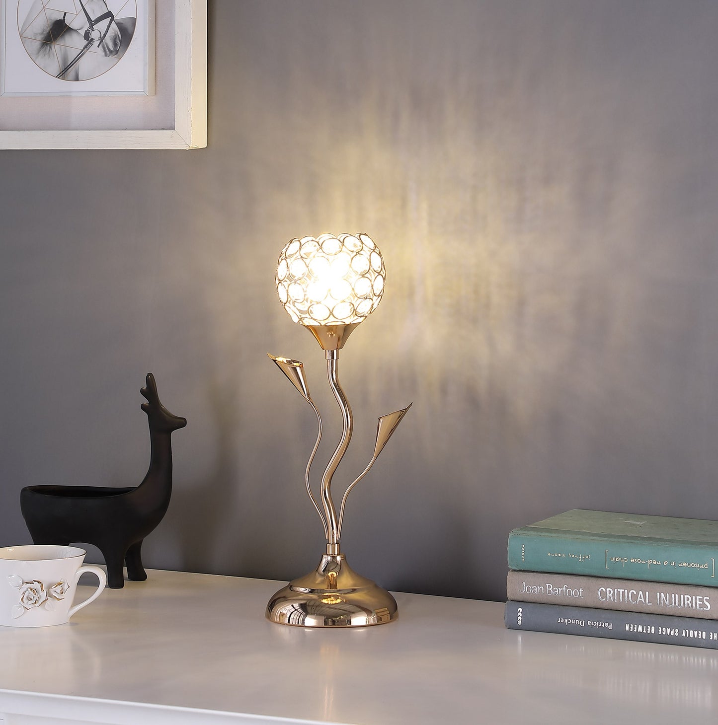 14" Gold Bedside Table Lamp With Clear Novelty Shade