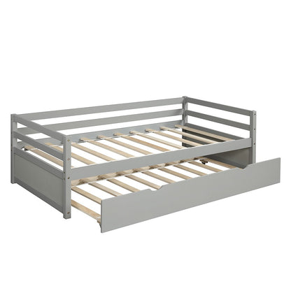 Gray Wood Twin Bed Frame with Trundle