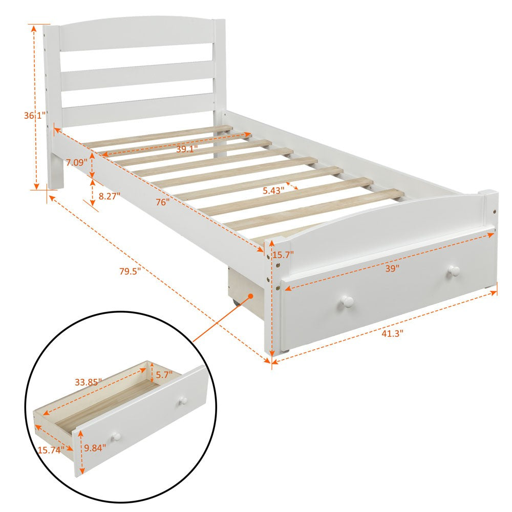 White Wood Twin Bed Frame