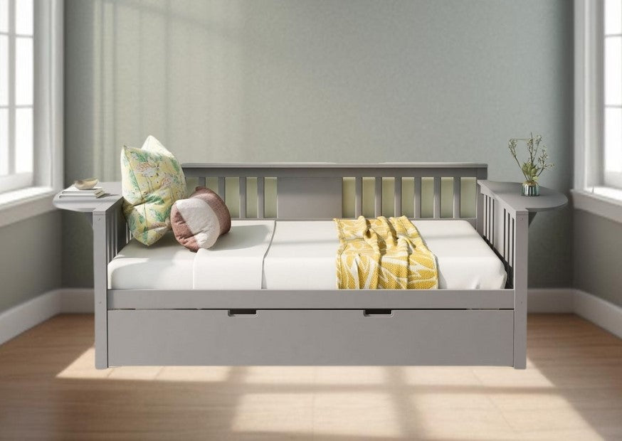 Gray Wood Bed Frame with Trundle