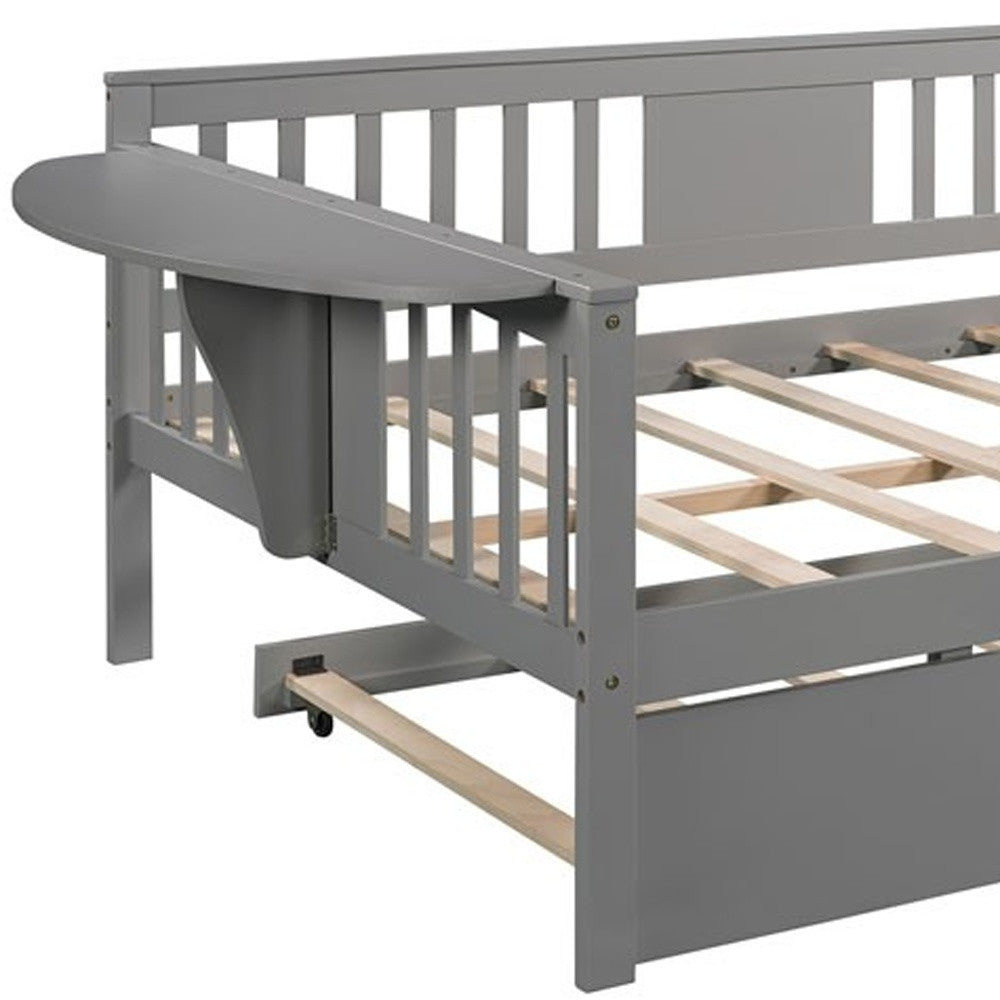 Gray Wood Bed Frame with Trundle