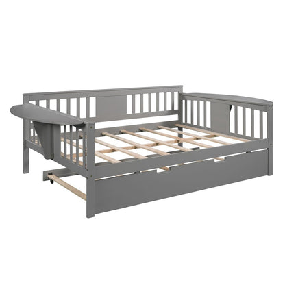 Gray Wood Bed Frame with Trundle