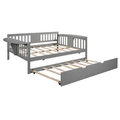 Gray Wood Bed Frame with Trundle