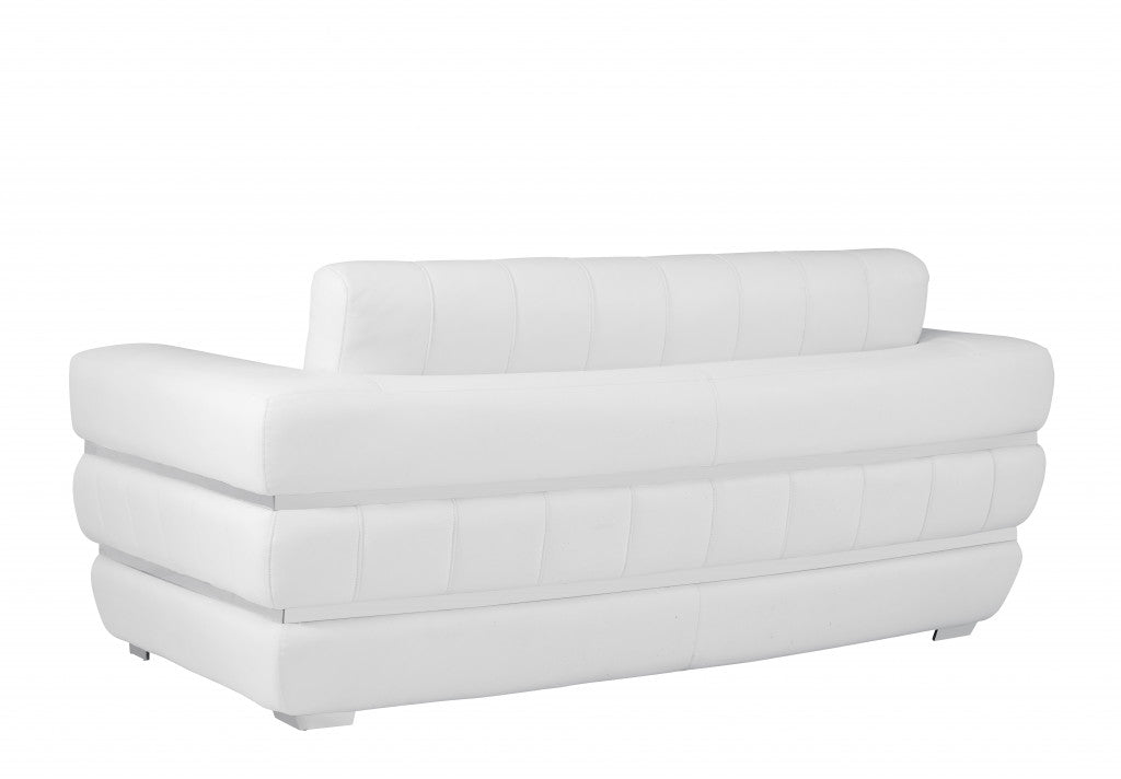 75" White And Silver Italian Leather Loveseat