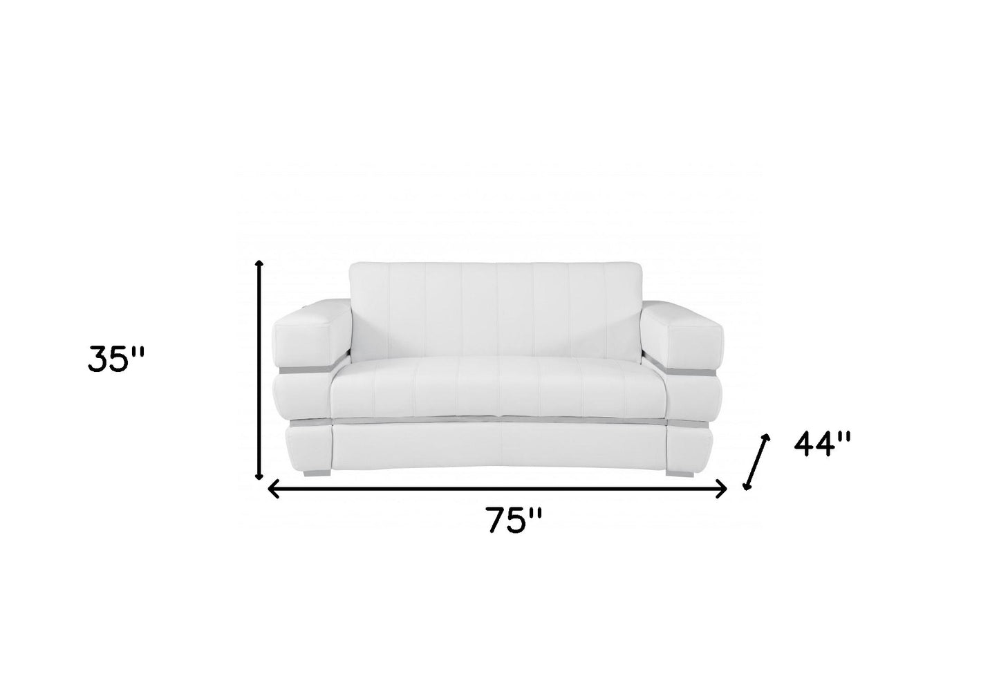 75" White And Silver Italian Leather Loveseat