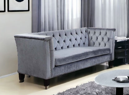 70" Blue Gray And Black Velvet Loveseat