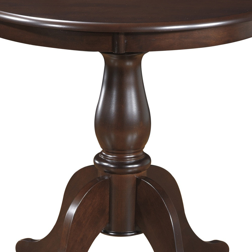 30" Espresso Rounded Solid Manufactured Wood And Solid Wood Pedestal Base Dining Table