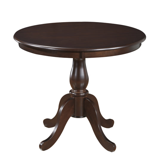 36" Espresso Rounded Solid Manufactured Wood And Solid Wood Pedestal Base Dining Table