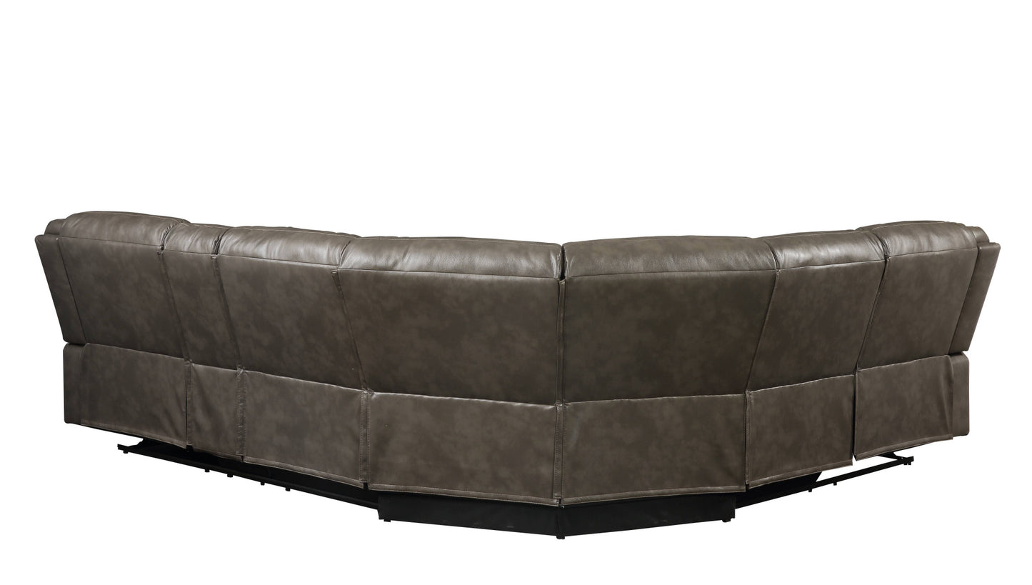 Taupe Faux Leather Reclining L Shaped Six Piece Corner Sectional With Console