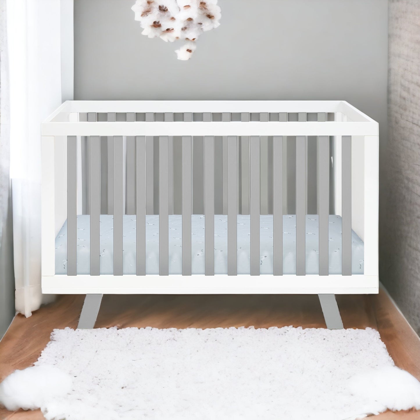 Gray and White Solid and Manufactured Wood Standard Three In One Convertible Crib