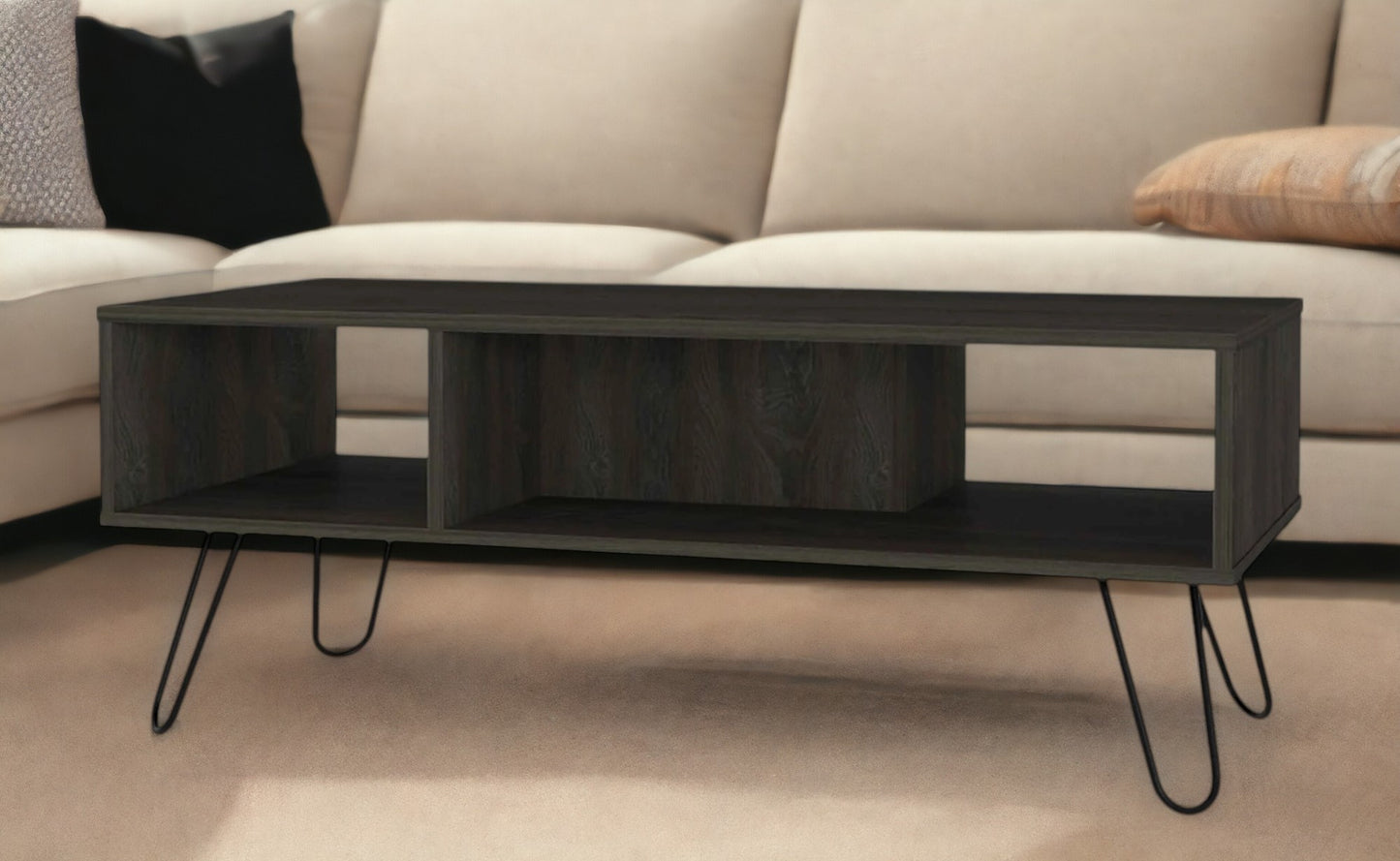 40" Espresso And Black Wood And Metal Coffee Table With Shelf