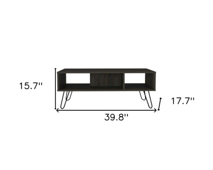 40" Espresso And Black Wood And Metal Coffee Table With Shelf