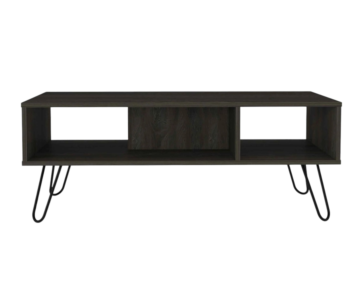 40" Espresso And Black Wood And Metal Coffee Table With Shelf