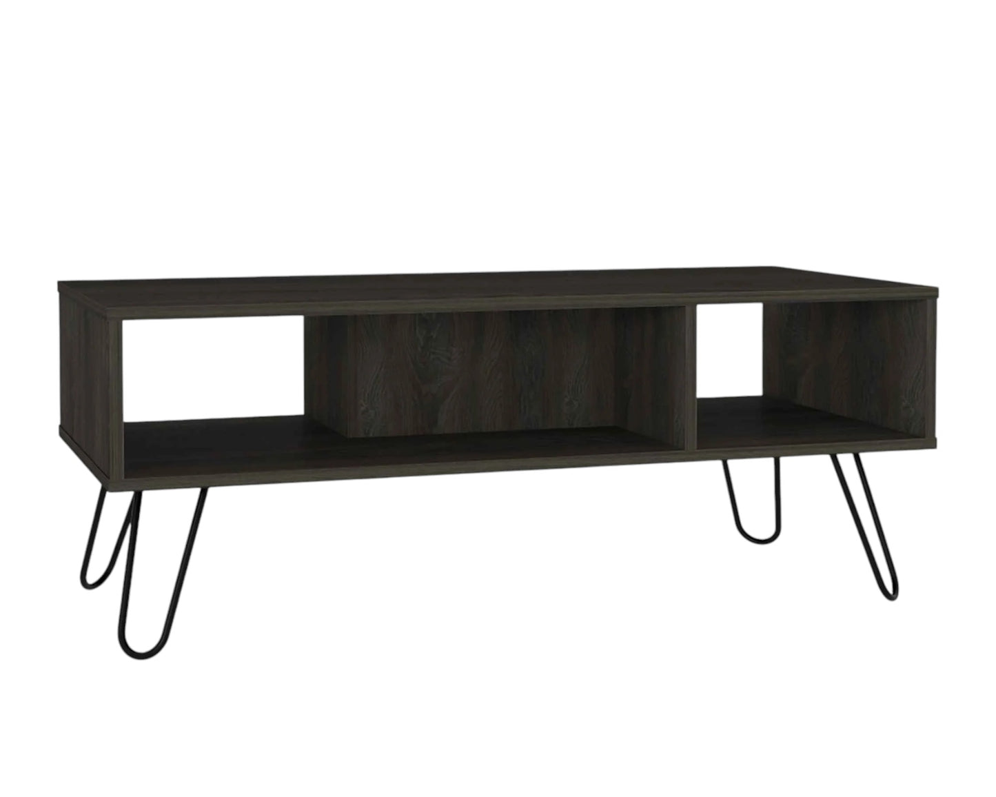 40" Espresso And Black Wood And Metal Coffee Table With Shelf