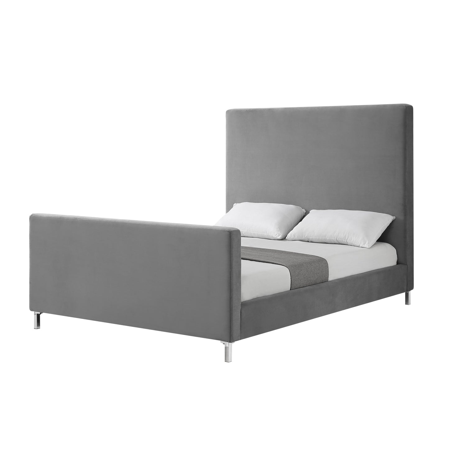 Gray Solid Wood Queen Upholstered Velvet Bed