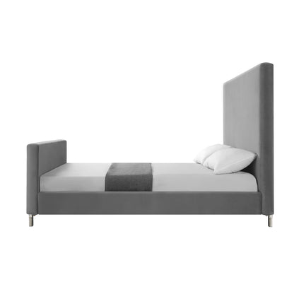 Gray Solid Wood Queen Upholstered Velvet Bed