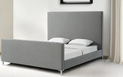 Gray Solid Wood Queen Upholstered Velvet Bed