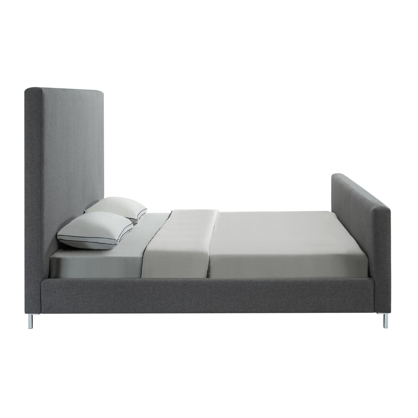 Gray Solid Wood Queen Upholstered Velvet Bed