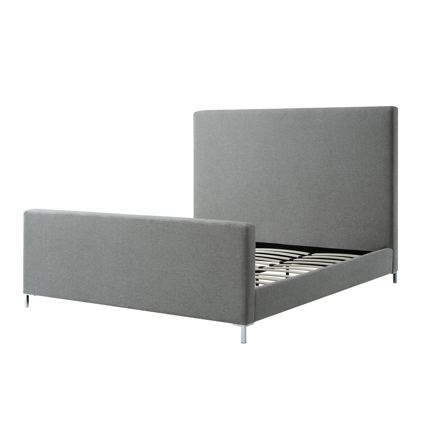 Gray Solid Wood Queen Upholstered Velvet Bed