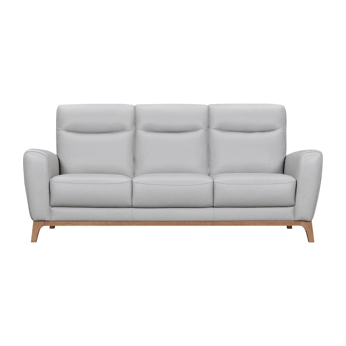 83" Gray Leather Sofa With Brown Legs