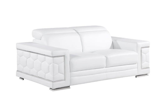 71" White And Silver Genuine Leather Love Seat