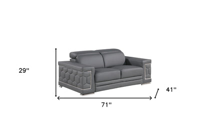 71" Gray And Silver Genuine Leather Loveseat