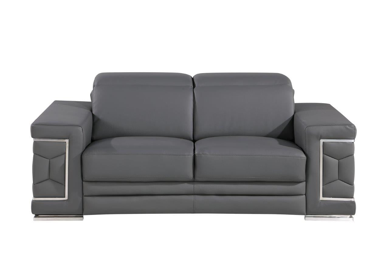 71" Gray And Silver Genuine Leather Loveseat