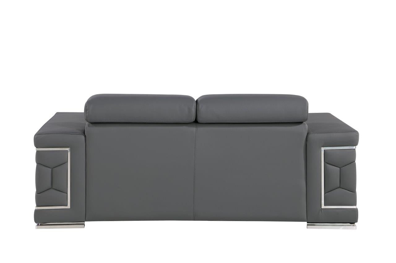 71" Gray And Silver Genuine Leather Loveseat