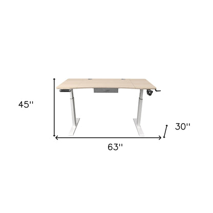 Adjustable Oak and White Wood and Metal Standing Desk